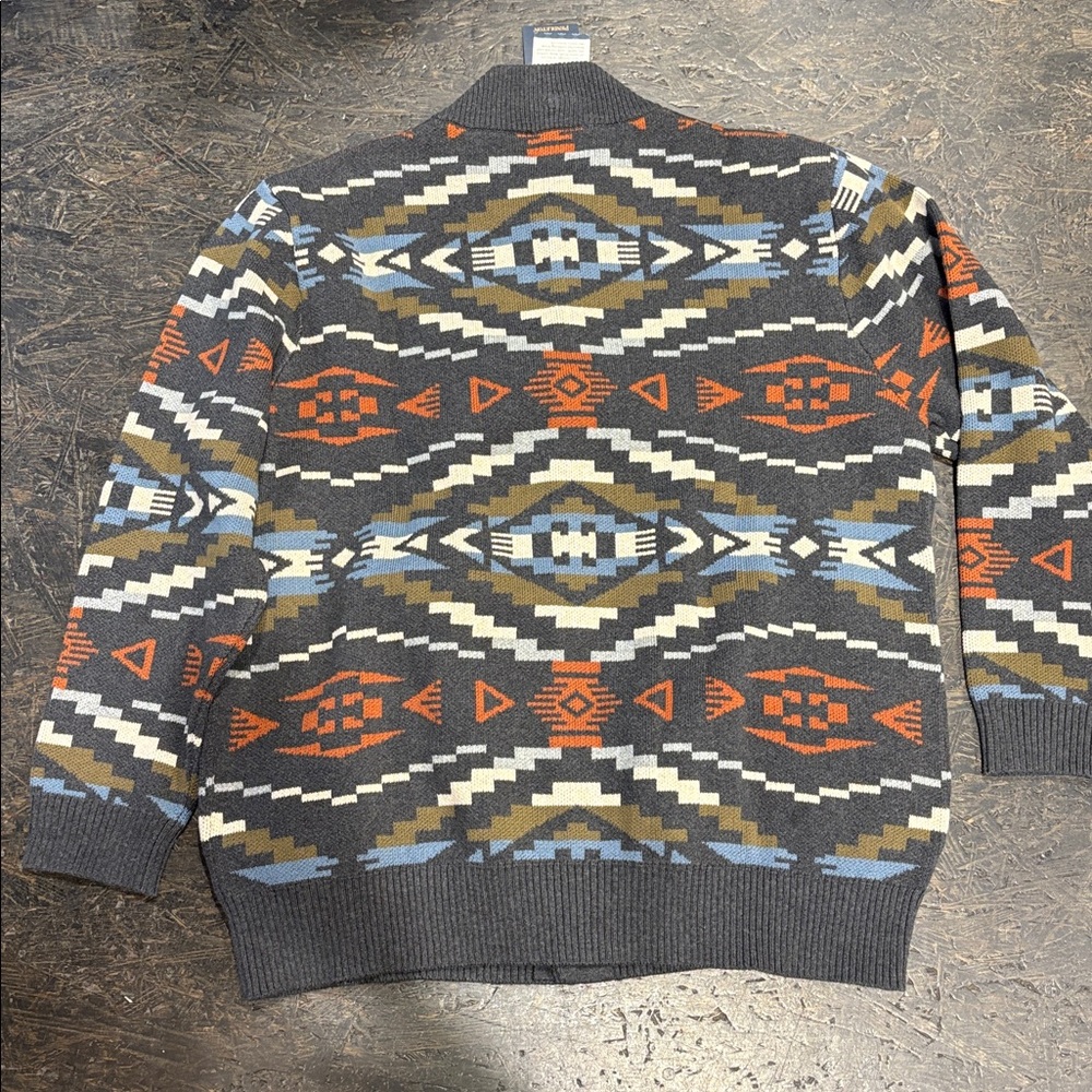 Pendleton Men's Geometric Button-Up Cardigan - Gray, Orange, Blue, Cream, Brown - Picture 3 of 4